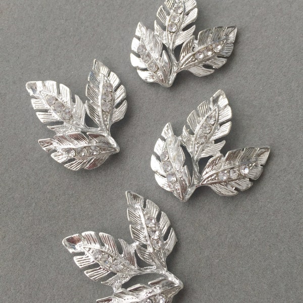 4 x Silber Diamante Blatt Verzierungen Silber Ton Blatt Anhänger Helle Silber Blätter für Tiara Herstellung Tiara DIY Hochzeit Schmuck Herstellung