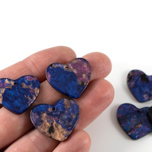 6 x Purple Blue Heart Shaped Pendant, Cellulose Acetate Charms, Colorful Heart Components, Jewelry Findings (C0596)