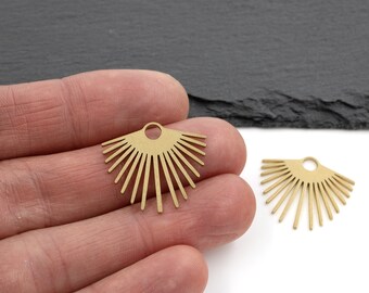 2 x Raw Brass Solid Fan Charms, Brass Fringe Pendants, Earrings Findings, Brass Jewelry Supply (C0515)