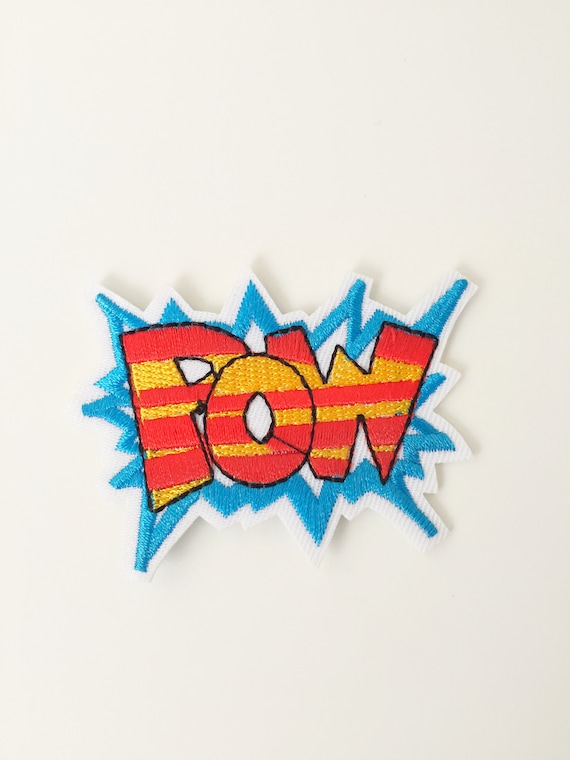 Pow Iron-on Patch, Super Hero Badge, Comic Book Motif, Embroidered