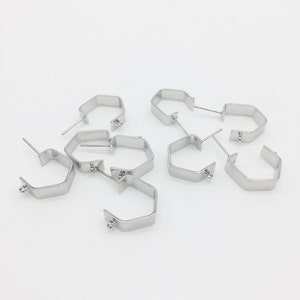 Rhodium Plated Brass Geometric Hoop Studs, Brass Earring Studs, Geometric Earring Wire, Silver Tone Earring Blanks (1168)