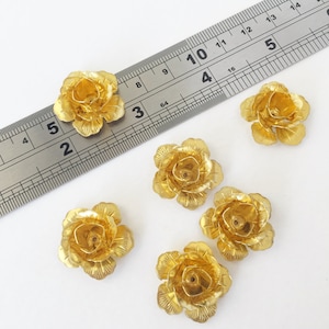 4 x 23mm Raw Brass Multi Petal Flower Beads, 3D Brass Flowers, Tiara Making Supplies, Gold Flower Embellishment (3033)