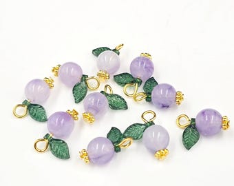 10 x Blueberry Charms, Fruit Charms, Handmade Small Blueberry Pendants with Gold Loops for Jewellery Making (0015)