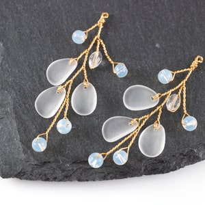 Gold Crystal Branch Pendant, Beaded Crystal Branch, Flower Branch, Blossom Pendant, Opal Floral Twig (3093)
