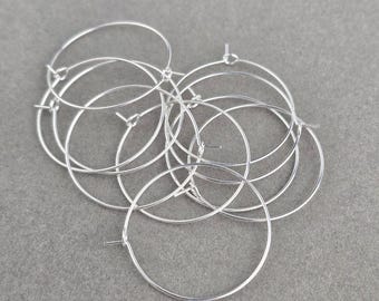 10 x 925 Sterling Silver Plated Stainless Steel Earring Hoops, 30mm Beadable Hoop Earring Wire