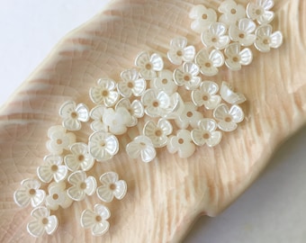 40 x Tiny Pearlised Flower Beads, Tiara Making Flower Beads, Ivory Flower Beads, Dainty Flower Beads (0653)