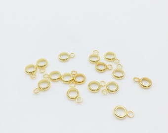 10 x Tiny 18K Gold Plated Steel Bail Beads, Gold Plated Charm Hanger Beads, Gold Charm Carrier Beads, Donut Bail Beads (SS057)