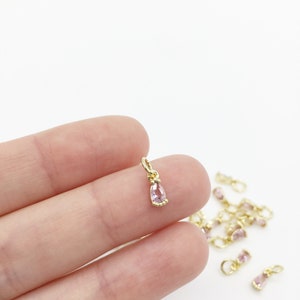 4 x Tiny 18K Gold Plated Light Pink Teardrop Cubic Zirconia Charms with Jump Rings, 3x8mm (0181)