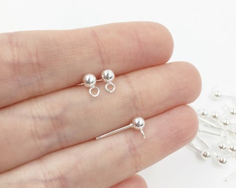 5 pairs x Sterling Silver Plated Stainless Steel Ball Stud Earring Blanks, 4mm Silver Ball Earring Studs (0091)