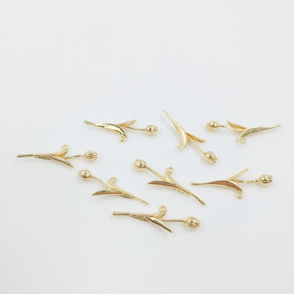 2 x 18K Gold Plated Delicate Tulip Charms, Dainty Gold Tulip Pendants, 24x9mm