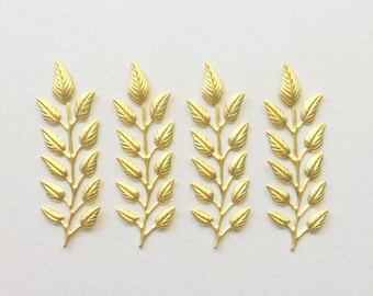 4 x Gold Laurel Leaf Stamping Leaf Embellishment Tiara making Supply Headpiece Supply