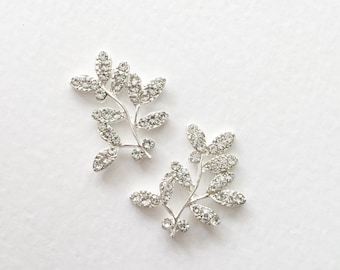 2 x Silver Leaf Branches with Diamante Rhinestone Crystal Tree Branch Silver Leaf Charms Leaf Pendant Leaf Branch Embellishment Tree Branch