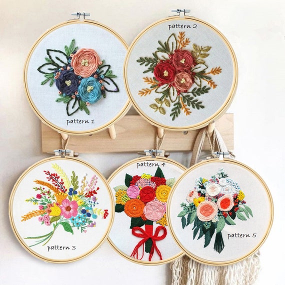 Full Embroidery Kit for Beginners Floral Embroidery Set DIY Embroidery Kit  with Hoop Modern Floral Embroidery