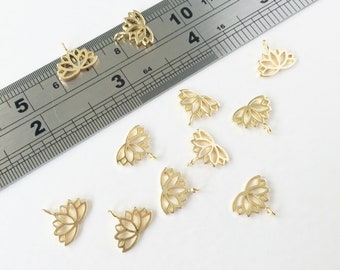2 x 18K Gold Plated Lotus Charms, Lotus Flower Pendants, Brass Lotus Pendants, Gold Lotus Beads (0117G)