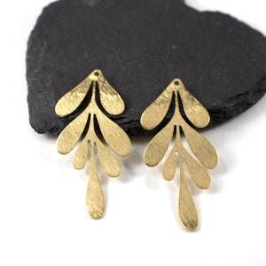 4 x Raw Brass 62x26mm Textured Leaf Pendant, Leaf Charm, Extra Large Textured Jewelry Findings, Brass Leaf Charm, Brass Pendants (1683)