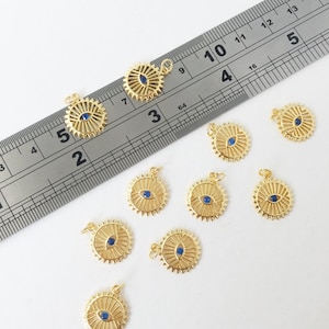 1 x 18K Gold Evil Eye Pendant, Blue Cubic Zirconia Eye Charms, Gold Evil Eye Pendants (1089)