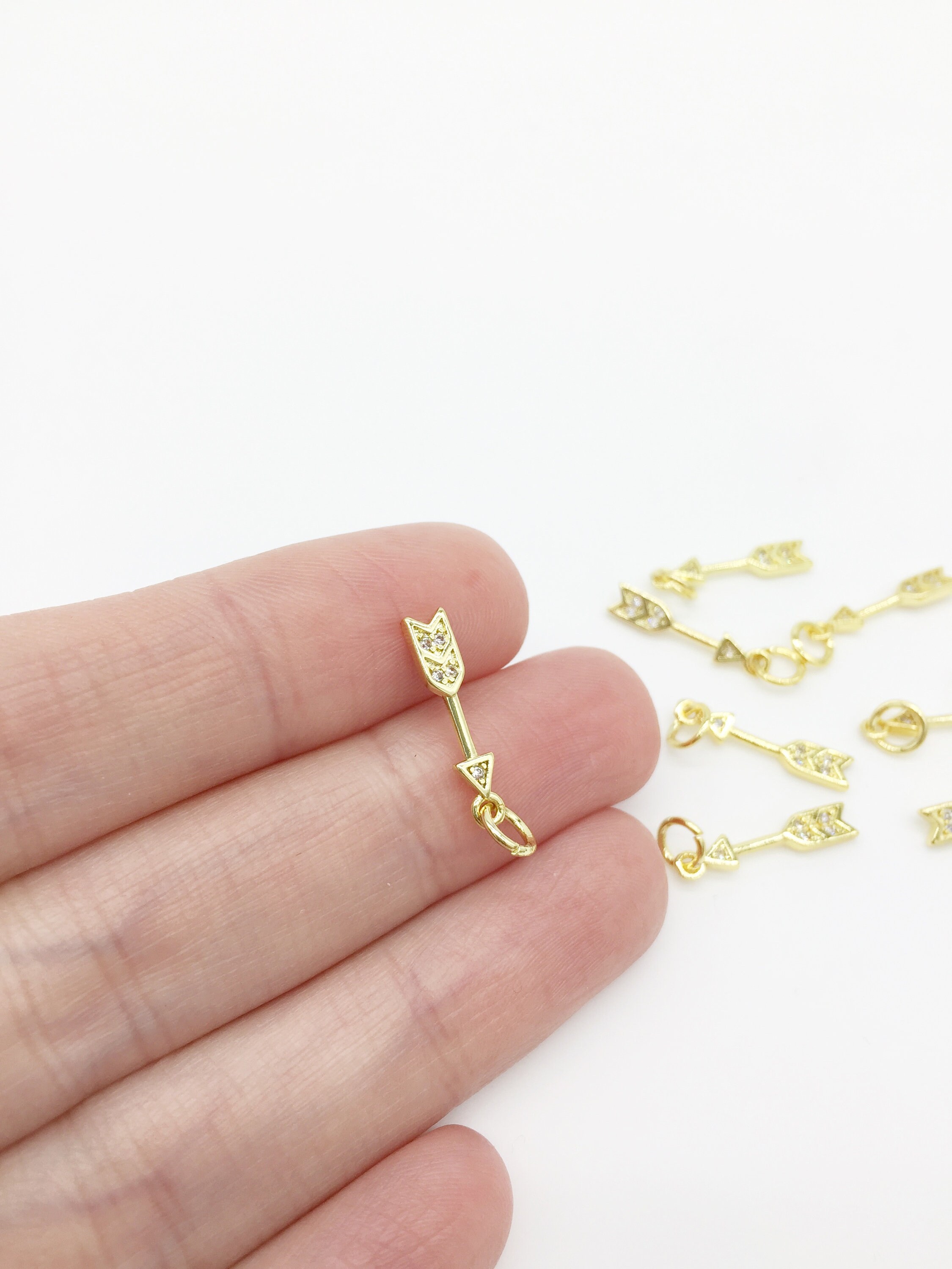 2 X Dainty Gold Arrow Pendant, 18K Gold Arrow Charm With Cubic Zirconia ...