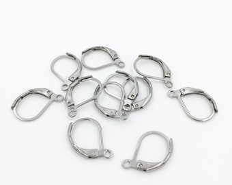 10 pairs x Stainless Steel Leverback Earring Blanks, Silver Tone Lever Back Earring Hooks, Steel Earring Findings (0057)