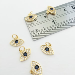 1 x 18K Gold Plated Evil Eye Charms, Cubic Zirconia Eye Charms, Gold Evil Eye Pendants (0241)