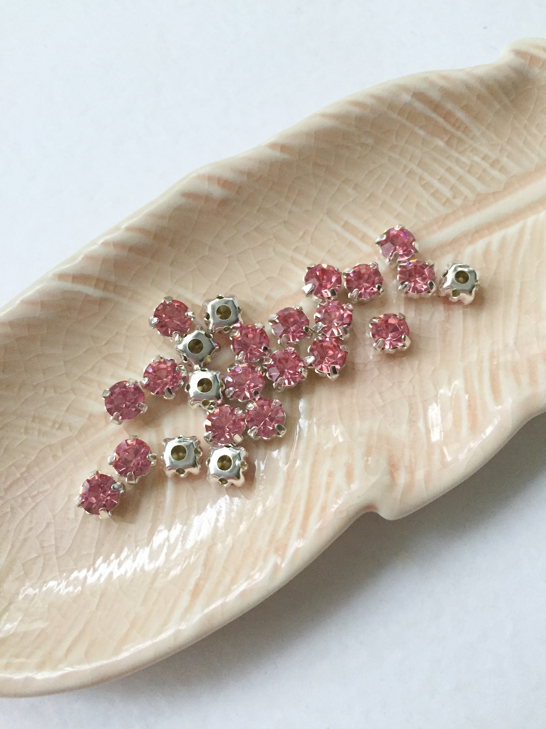 Light Pink Rhinestone 48 X 4mm or 5mm Light Pink Rhinestone in Silver, Sew on Rhinestone ...