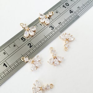 2 x Gold Plated Cubic Zirconia Floral Drop Charms, Gold CZ Pendants, Earring Making Zirconia Pendants (0008)