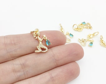 18K Gold Mermaid Charms Gold Plated Mermaid Pendants with Cubic Zirconia (3314)