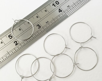 10 paires de boucles d&#39;oreilles en acier inoxydable, anneaux de perles, géométriques pour boucles d&#39;oreilles sur fil 20 mm argentés (3119)