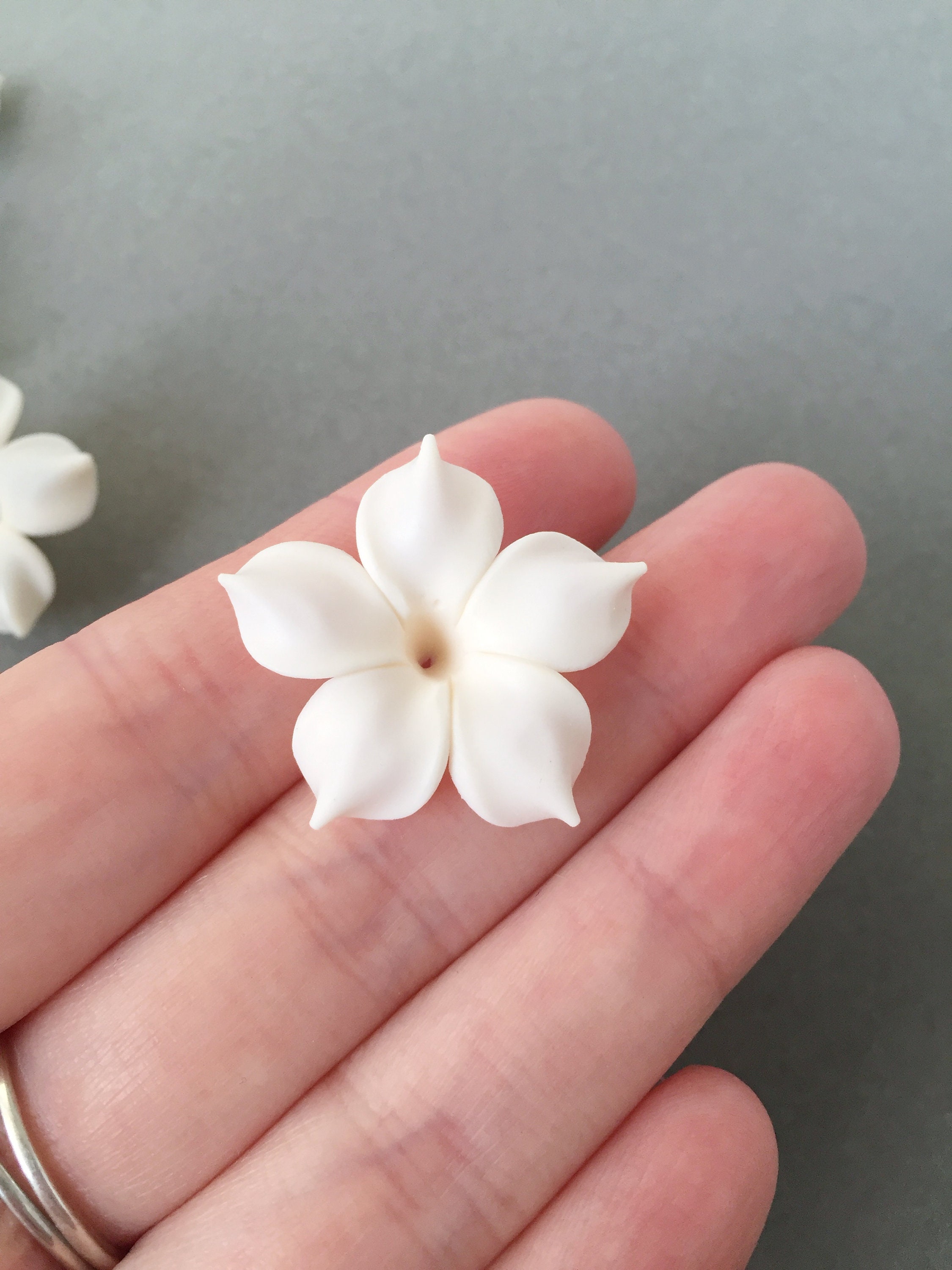2 x Large Cream Clay Flower Beads Bridal Ivory Flowers Polymer Etsy