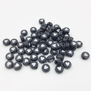 100 x Black Heart Beads Acrylic Heart Beads for Bracelet Making Heart Spacer Beads