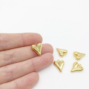 2 x 18K Gold Plated Stainless Steel Chunky Heart Charms, 20x13mm (0141)
