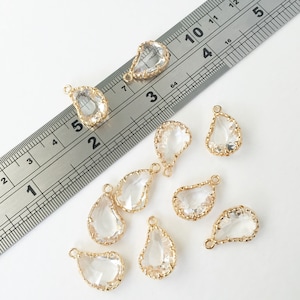 2 x Clear Faceted Glass Teardrop Charms Crystal Pendants Crystal Drop Charms in Gold (1113)