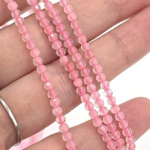 1 strand x 3mm Faceted Round Rose Quartz Beads, Tiny Pink Quartz Gemstone Beads for DIY Necklace Bracelet Earrings Making (4141)