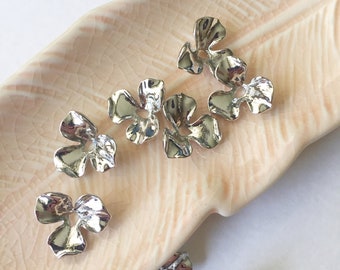 6 x Silver Flower Beads Rhodium Tone Flower Bead Caps Silver Flower Beads Tiara Making Supplies (0681)