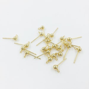 5 pairs x 24K Gold Plated Stainless Steel Ball Earring Studs, Ball Earring Stud Findings, Stainless Steel Earring Blanks, 4mm Ball Studs