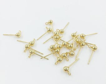 5 pairs x 24K Gold Plated Stainless Steel Ball Earring Studs, Ball Earring Stud Findings, Stainless Steel Earring Blanks, 4mm Ball Studs