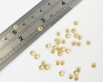 40 x Tiny Raw Brass Bead Caps, Ribbed Bead Caps, Gold Bead Caps (1647)