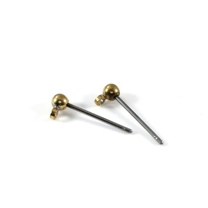 5 pairs x 15x3mm Ball Pad Earring Post, Raw Brass Earrings Findings, Jewelry Findings, Earring Round Pad (C0426)