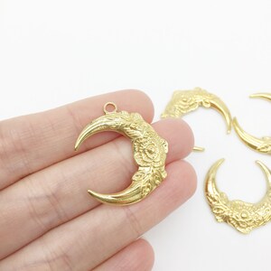 2 x Floral Moon Pendants, 18K Gold Stainless Steel Moon Pendant, Gold Crescent Moon and Rose Pendant (2158)
