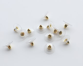 50個 x ゴールドイヤリングナット、真鍮とプラスチックスタッドバック、12 mmイヤリングバック、スタッド用イヤリングバック、ジュエリー金具