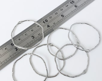 4 x Platinum Plated Textured Circle Connectors, Irregular Hoop Earring Connectors, 40mm Silver Hoop Connectors (1877)
