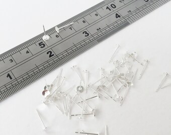25 pairs x Silver Flat Pad Earring Studs, 4x12mm Earring Post Blanks, 4mm Pad Earring Posts, DIY Earrings (1098)