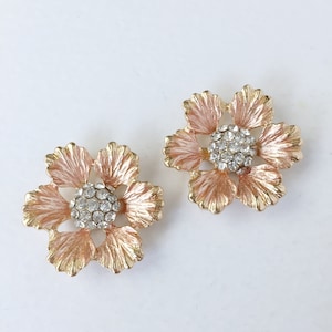 2 x Emaille Blumen Cabochon mit Kristallmitte Emaille Blumen Perlen Gold Blumen Cabochon Kristallblume (0690)