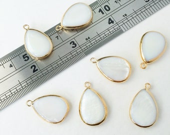 Gold Teardrop Shell Charms, Mother of Pearl Drop Pendants, Teardrop Necklace Pendant (0526)