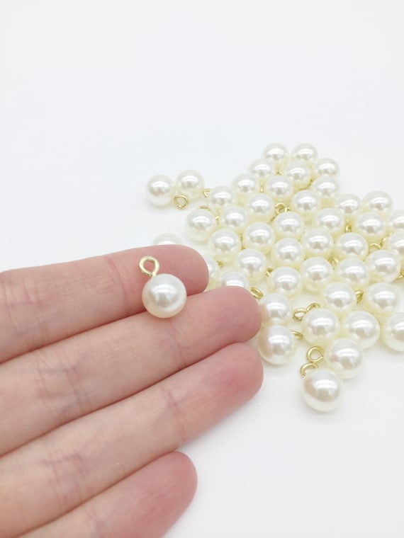 12 X Pearl Charms With Stainless Steel Loop, 10mm Off-white Pearl Charms,  Gold Faux Pearl Pendants 3090G 