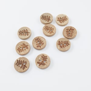10 x Coconut Shell Buttons Fern Leaf Buttons Natural Fibre Buttons Embossed Wooden Buttons Leaf Wooden Buttons Boho Buttons (2301)