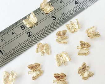 2 x Real Gold Plated Brass Butterfly Charms 18K Gold Charms Detailed Butterfly Charms in Gold (1609,1610)