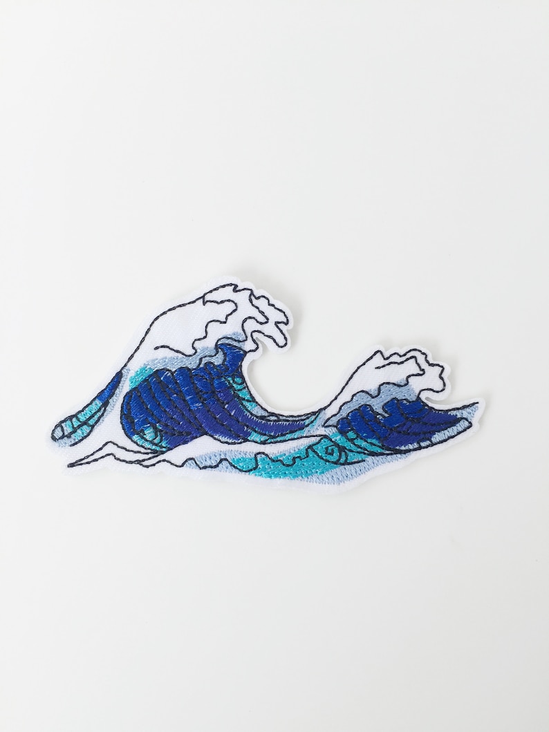 Ocean Wave Iron-on Patch, Wave Embroidery, Wave Motif, DIY Wave Applique, Wave Badge, The Great Wave Patch image 1