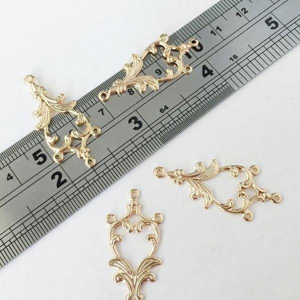 2 x 18K Gold Plated Ornate Earring Connectors, Gold Filigree Connectors, Chandelier Links, Filigree Brass Connectors (0194)