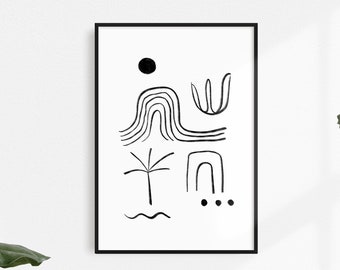 FEZ | Abstract Drawing, Printable Art, Digital download, Minimalist Art Print, Black and White, Illustration