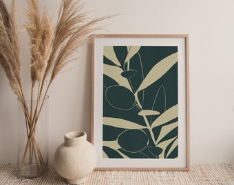 OLIVE BRANCH ABSTRACT | Art Print | Digital Download | Printable Wall Art | Botanical Art Print | Print at Home Wall Decor | Dark Green